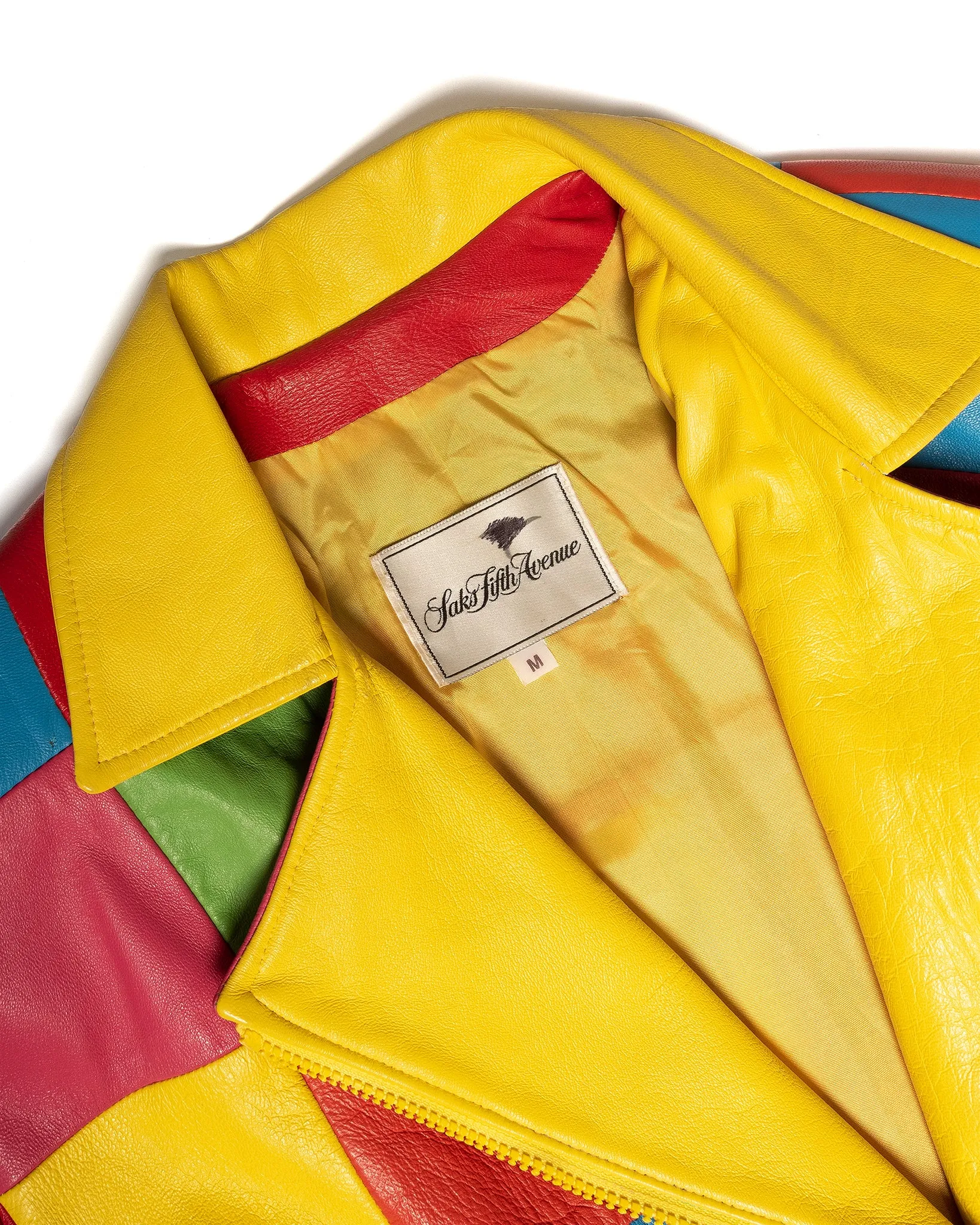 1980s Saks Rainbow Patchwork Cropped Leather Jacket