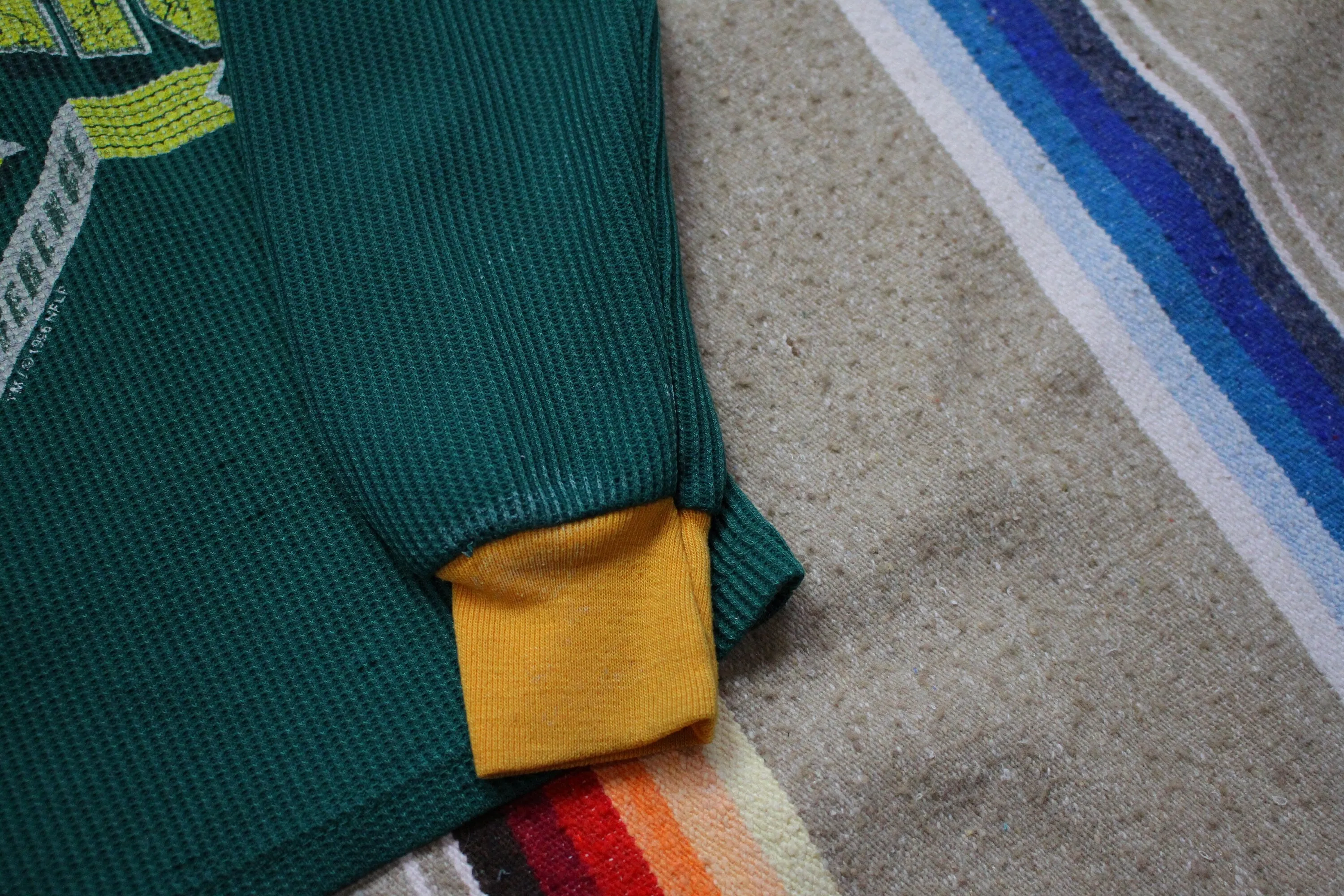 1990s 1995 Wormser Green Bay Packer NFL Kid's Long Sleeve Thermal Shirt