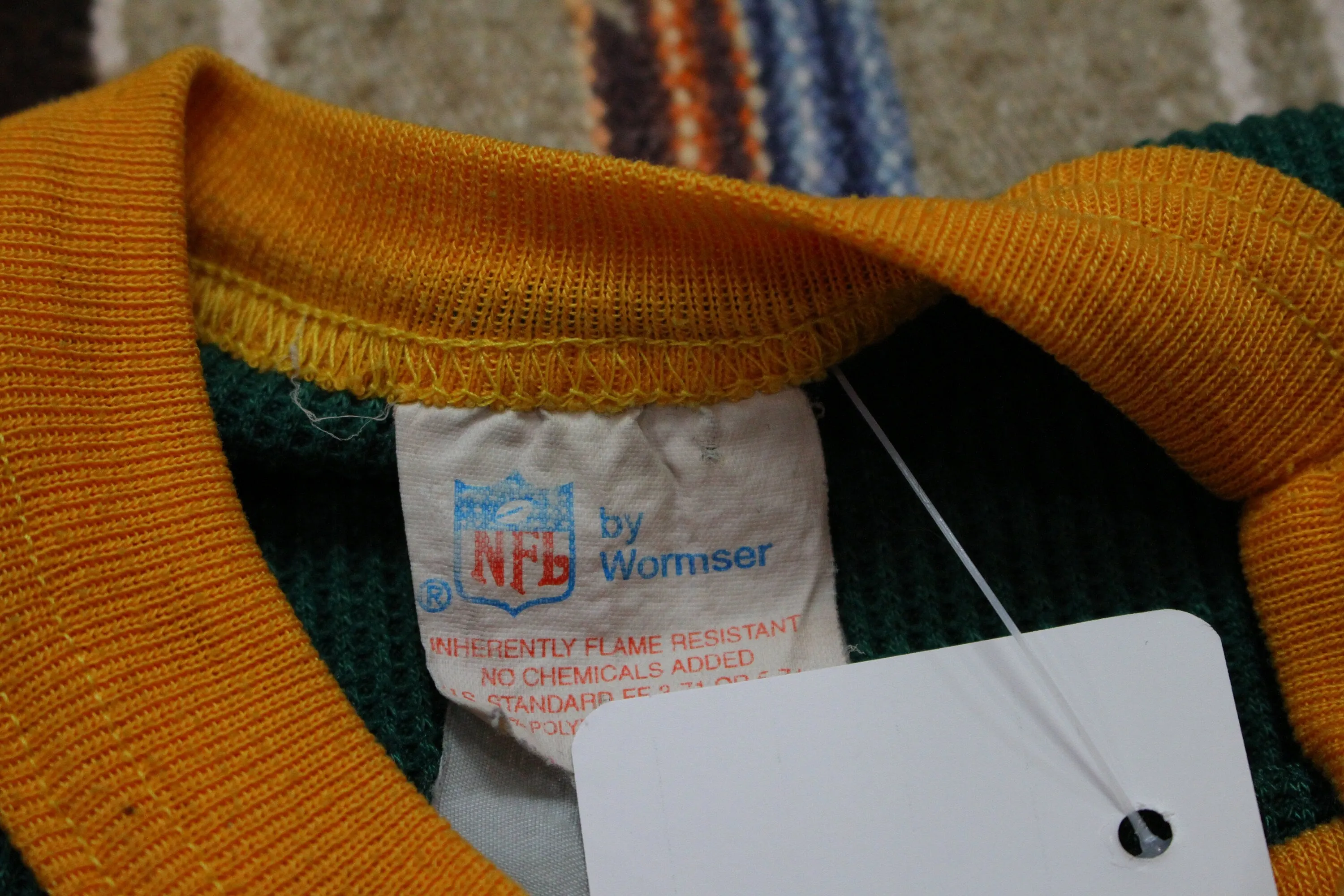 1990s 1995 Wormser Green Bay Packer NFL Kid's Long Sleeve Thermal Shirt
