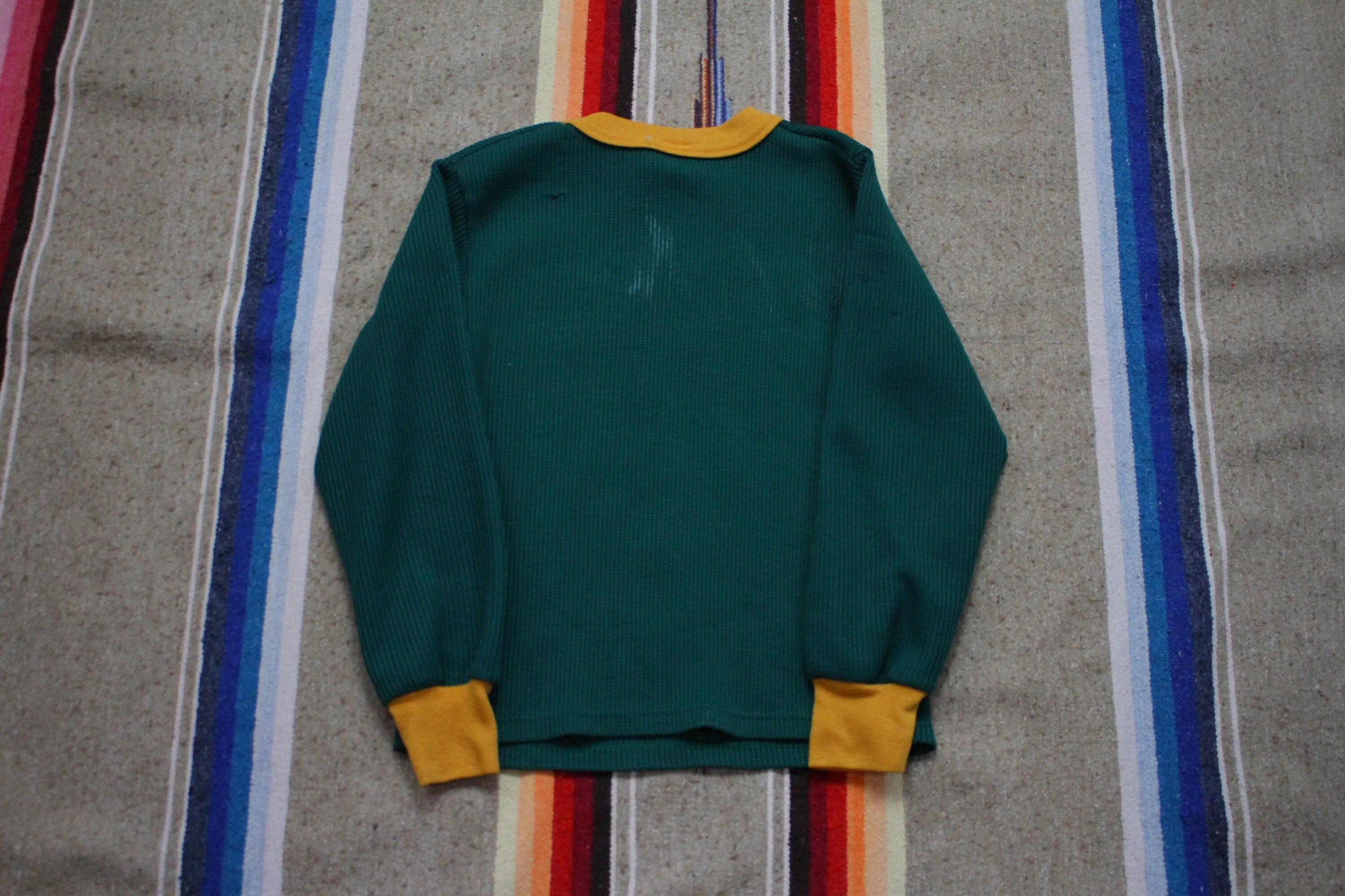 1990s 1995 Wormser Green Bay Packer NFL Kid's Long Sleeve Thermal Shirt