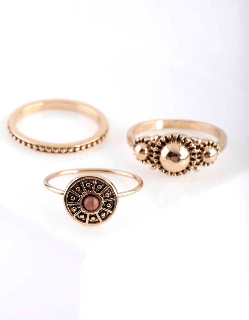 Antique Gold Feather Bird Ring Stack 6 Pack