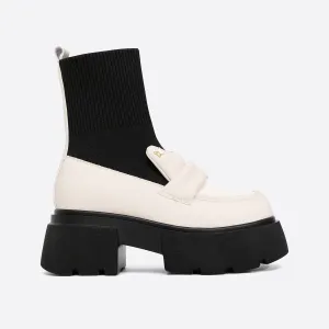 binfenxie-Women Two Tone Knit Ankle Boots