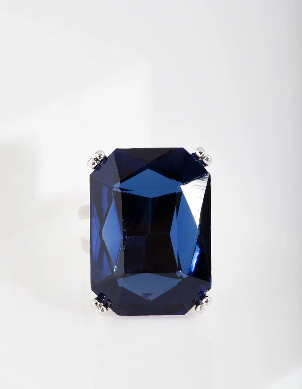 Blue Rhodium Gem Rectangle Ring
