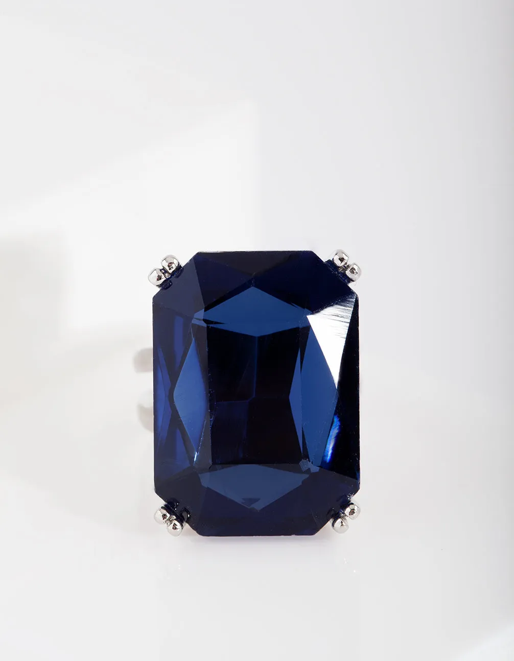 Blue Rhodium Gem Rectangle Ring
