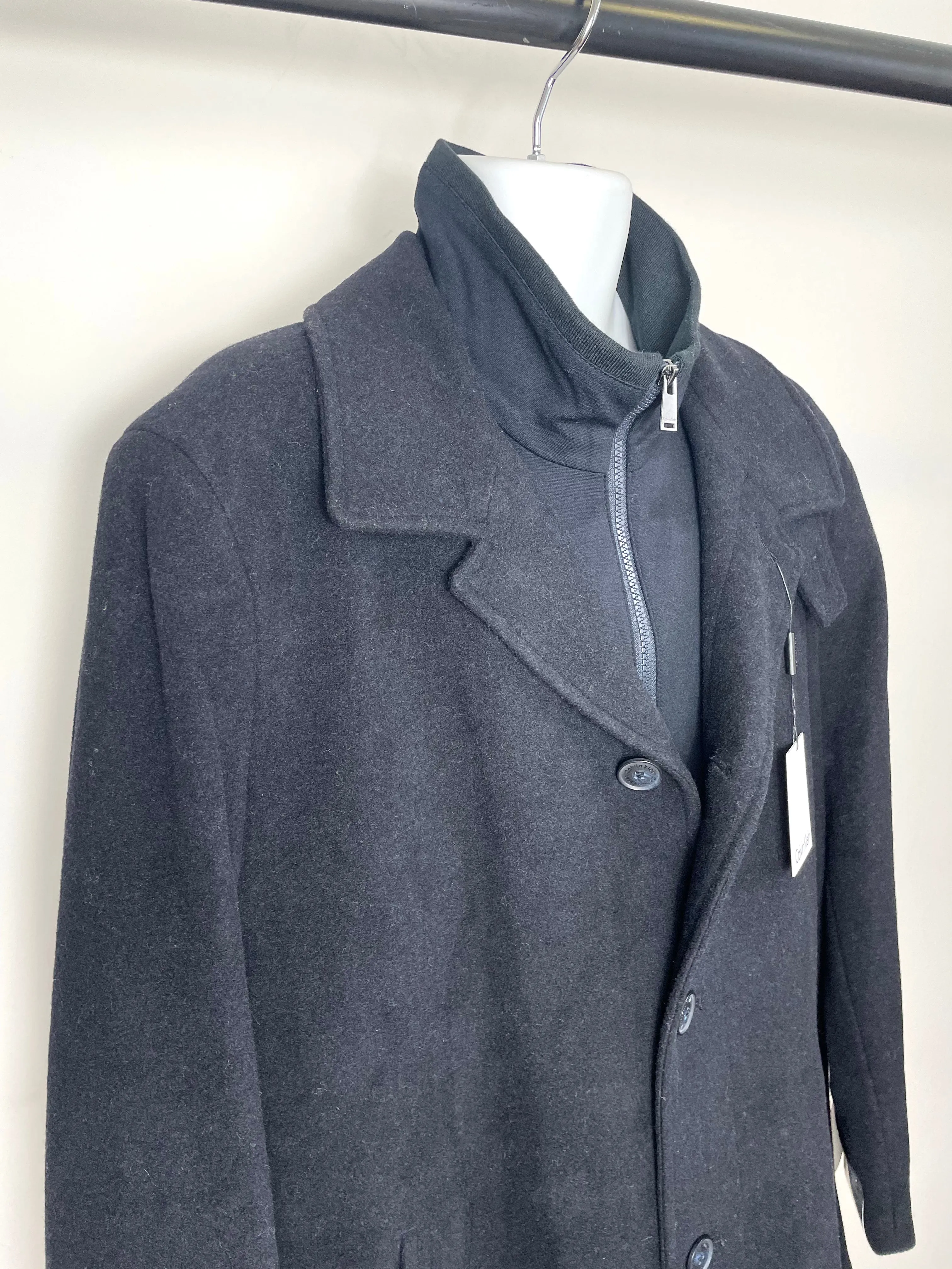 Calvin Klein Men’s Wool Blend Overcoat in Black