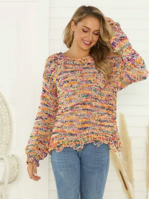 Camouflage perforated Pullover crew neck loose sweater women's T-shirt