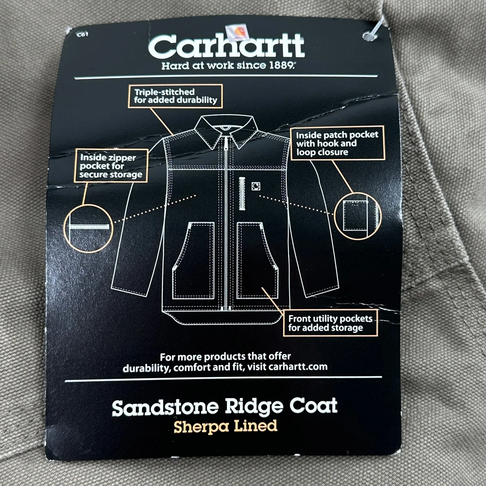 Carhartt C61 MUS (mushroom) Sherpa Lined Sandstone Ridge Coat NWT Small