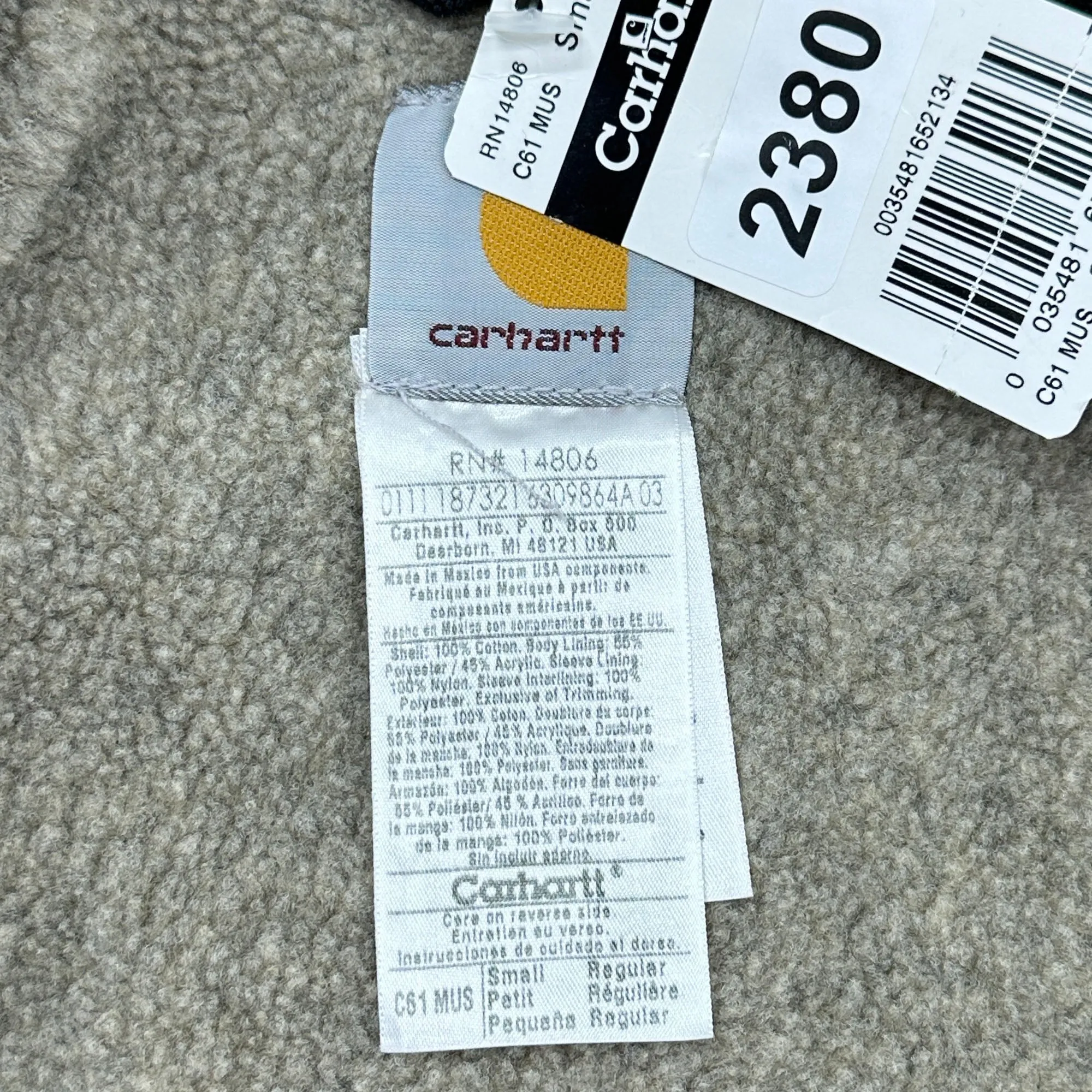 Carhartt C61 MUS (mushroom) Sherpa Lined Sandstone Ridge Coat NWT Small