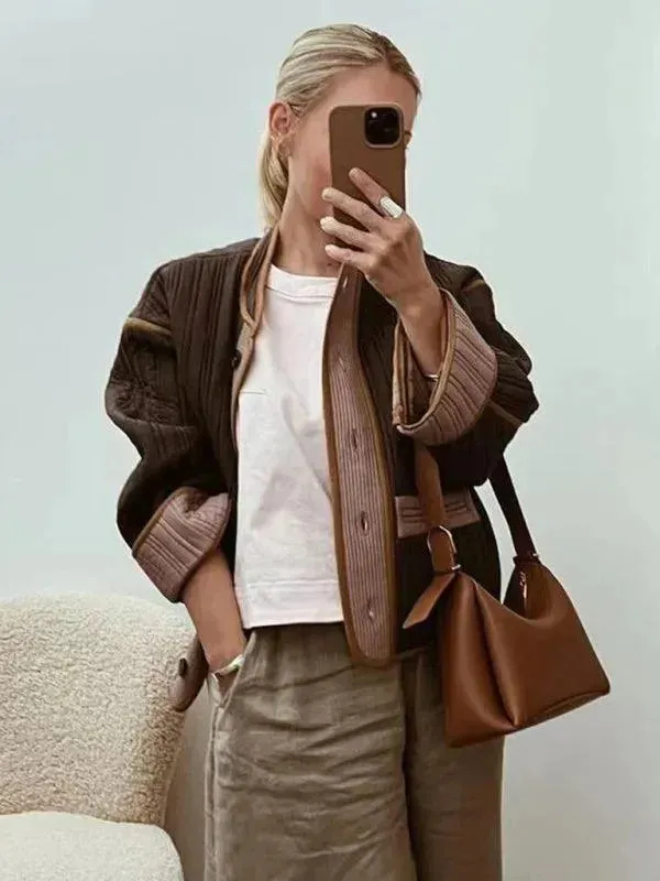 Chic Patchwork Women Quilted Coat