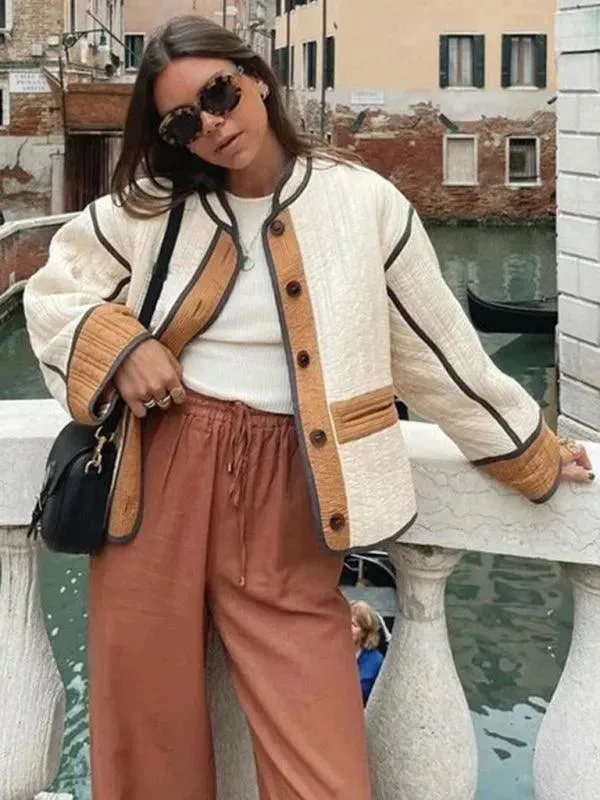 Chic Patchwork Women Quilted Coat