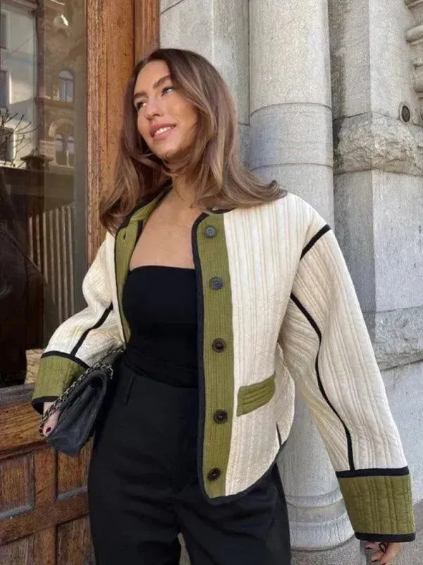 Chic Patchwork Women Quilted Coat