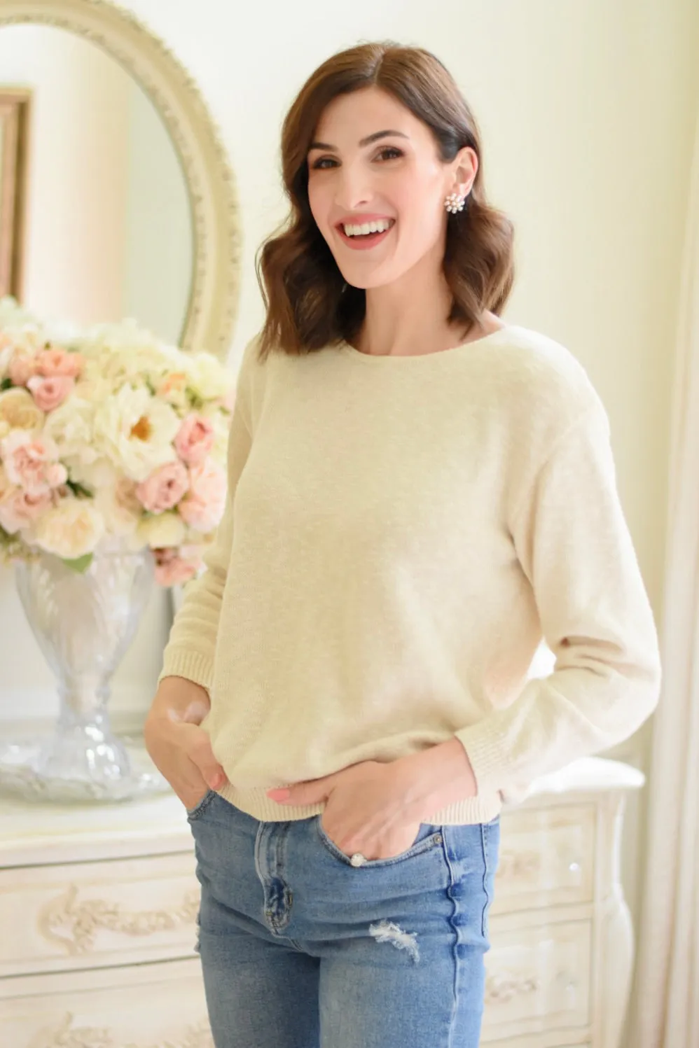 Crew Neck Cotton Slub Sweater