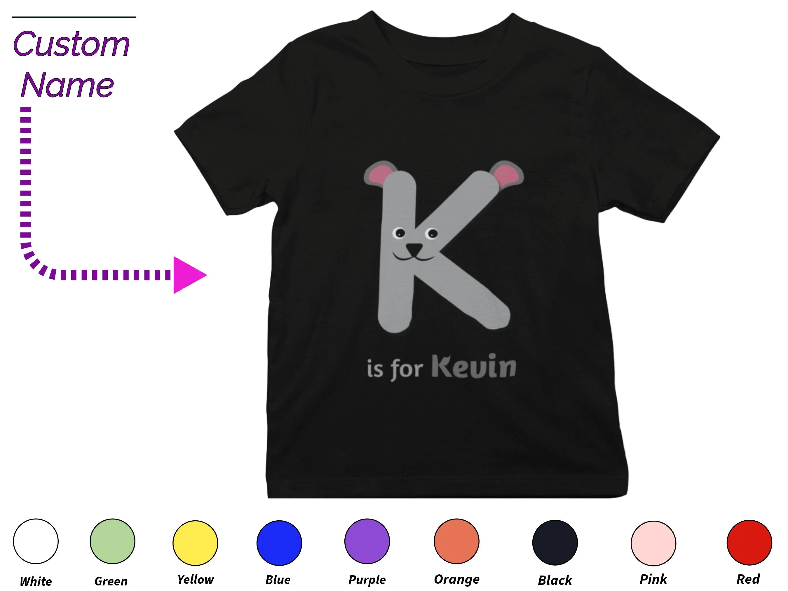 Custom Kids Tshirt Gift For Toddler Girls with Initials K On Shirt