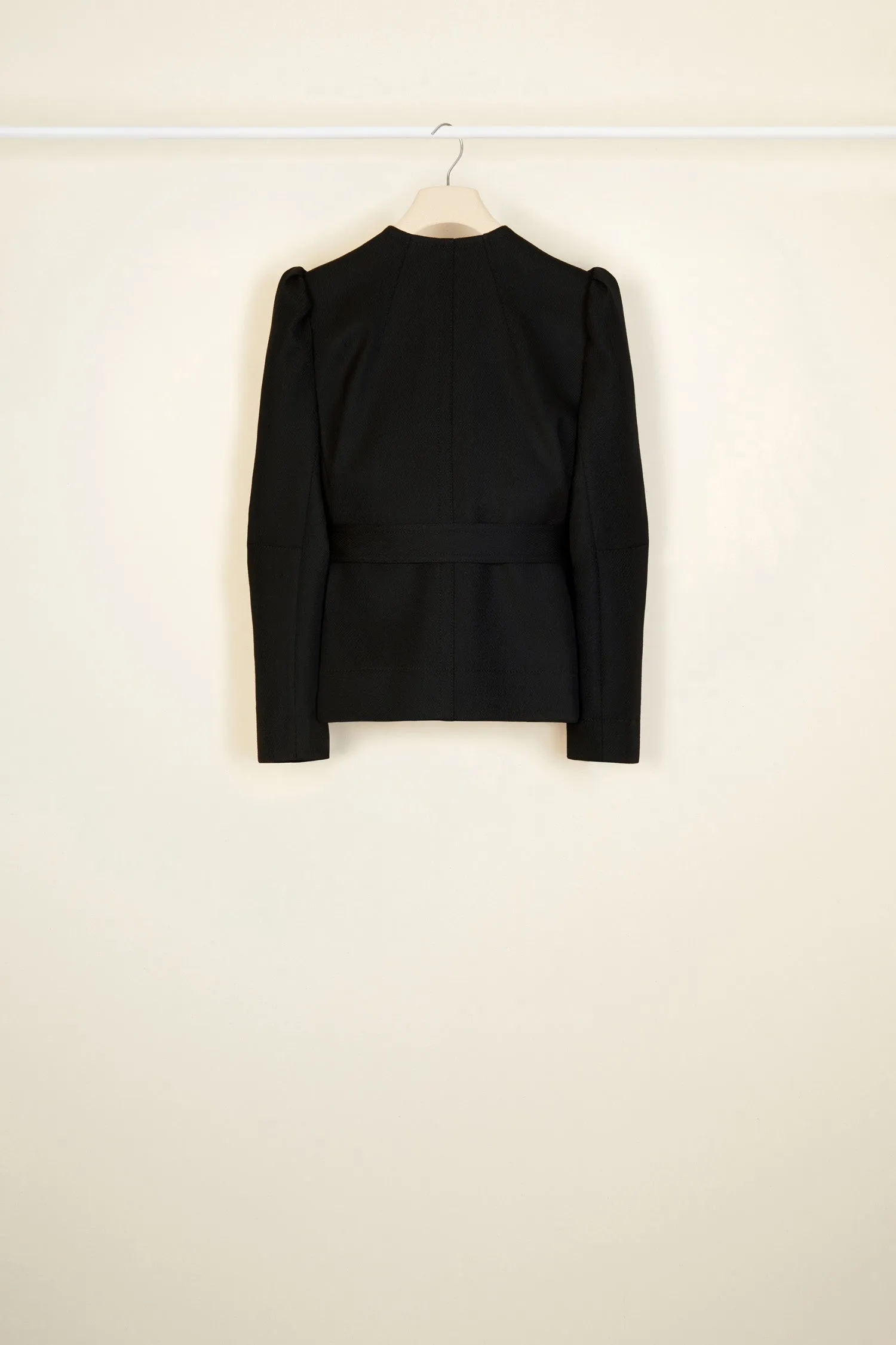 Embroidered cropped tricotine wool jacket