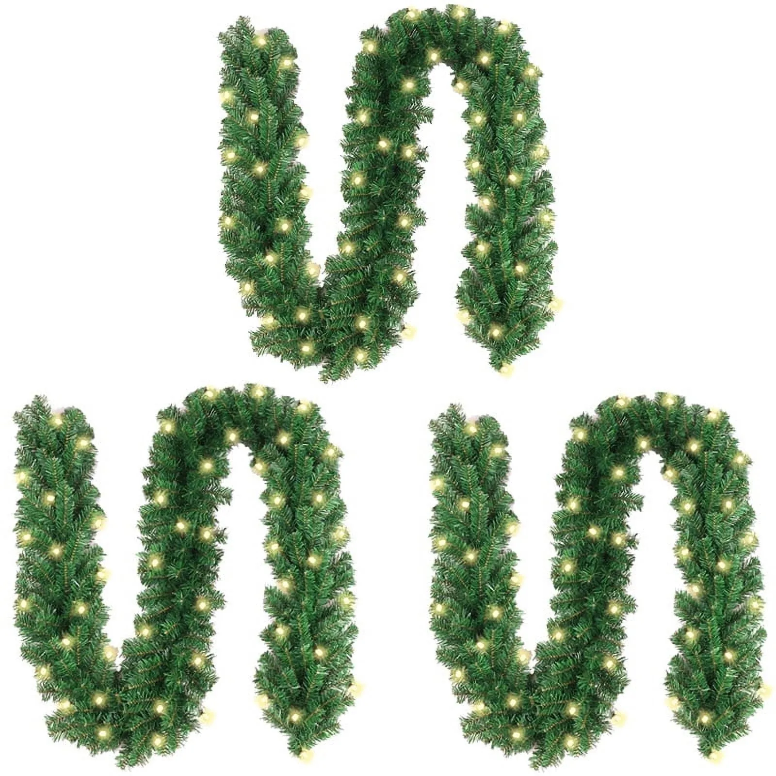 essential 3 x 10FT Christmas Garland Pine with 50 LED String for Table Mantle Background Wall Room Outdoor Indoor Winter Decoration Green Unlit 4