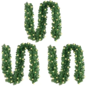 essential 3 x 10FT Christmas Garland Pine with 50 LED String for Table Mantle Background Wall Room Outdoor Indoor Winter Decoration Green Unlit 4