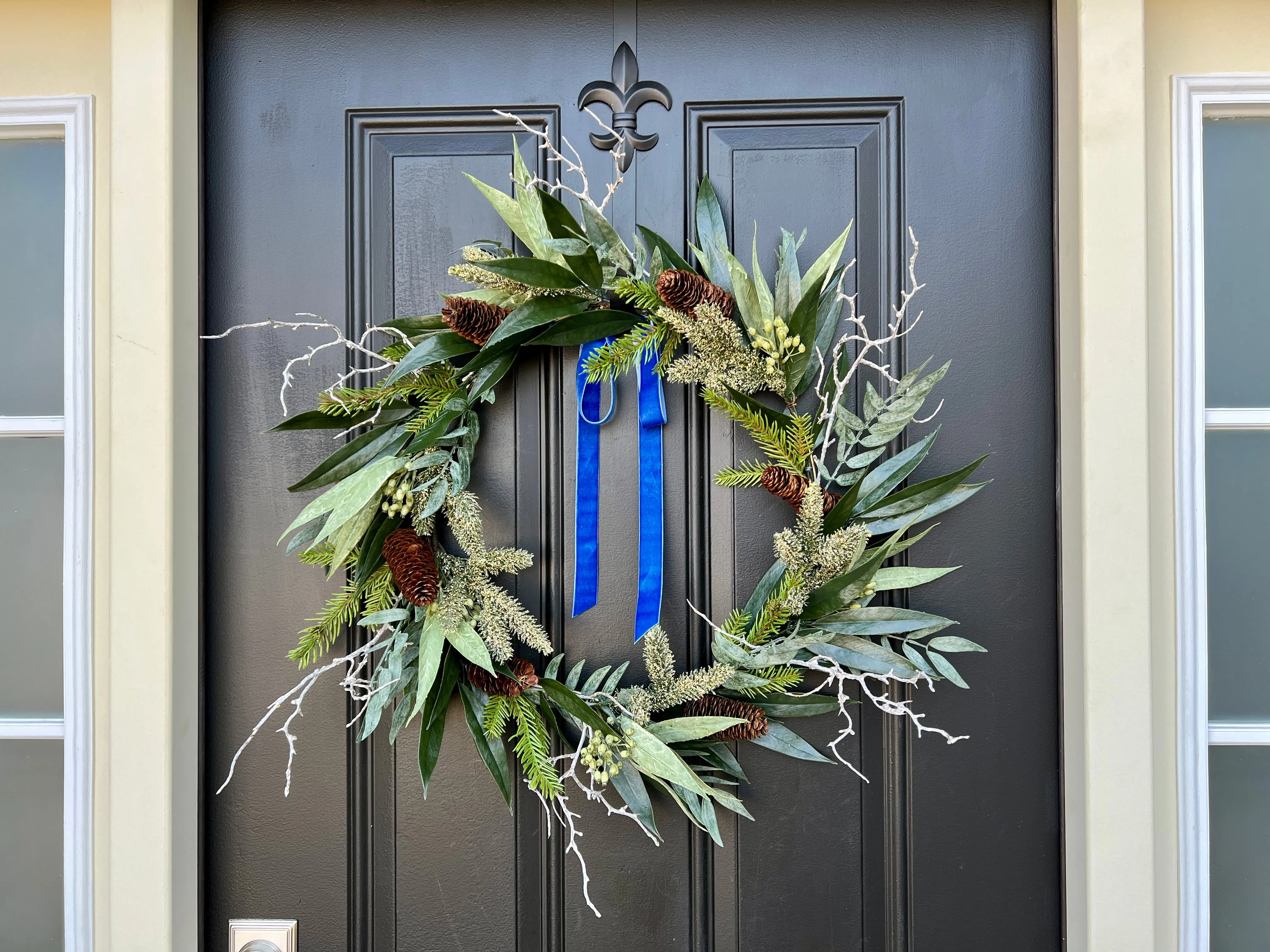 Evergreen Elegance Wreath with Custom Velvet Ribbon