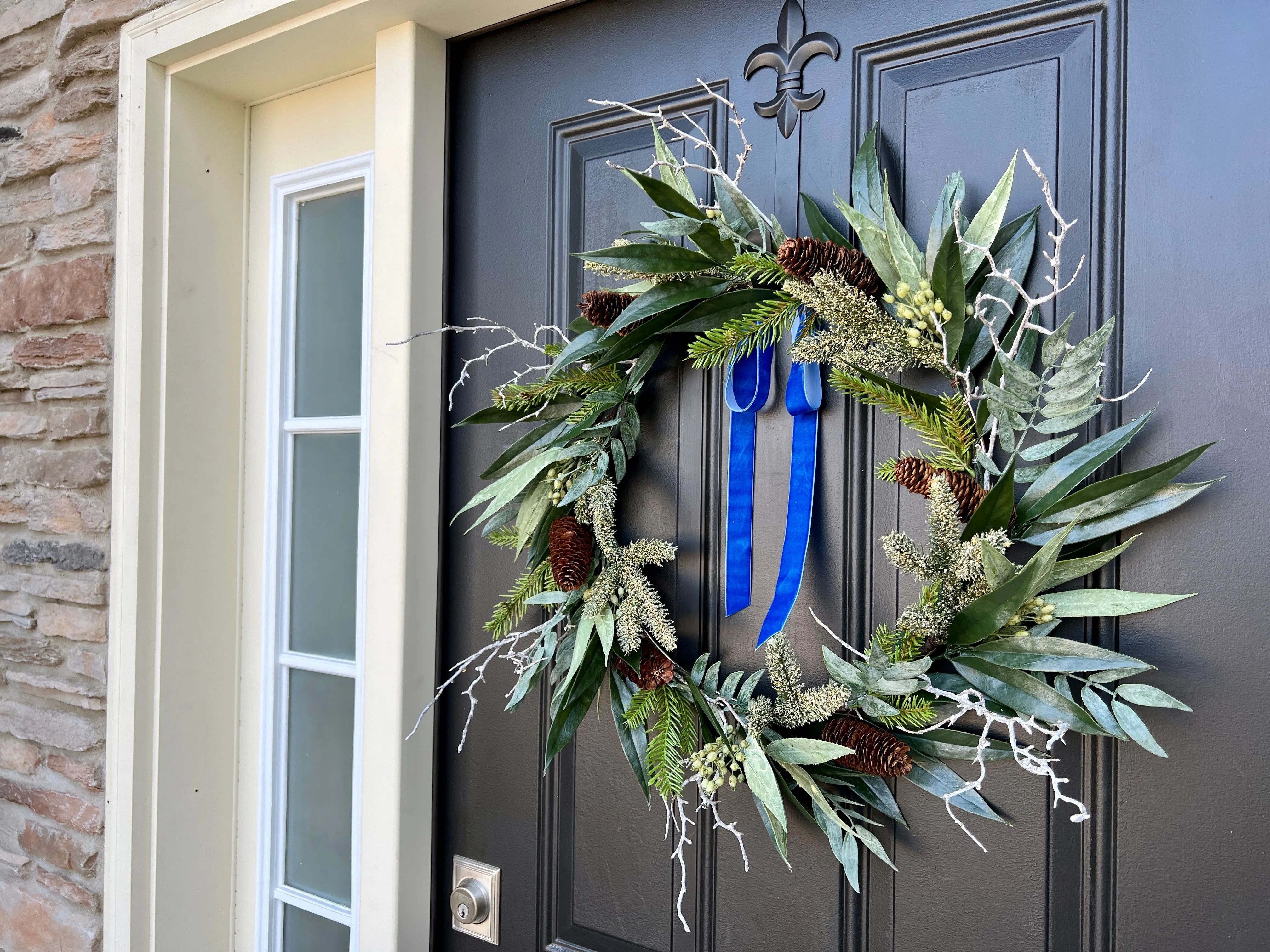 Evergreen Elegance Wreath with Custom Velvet Ribbon