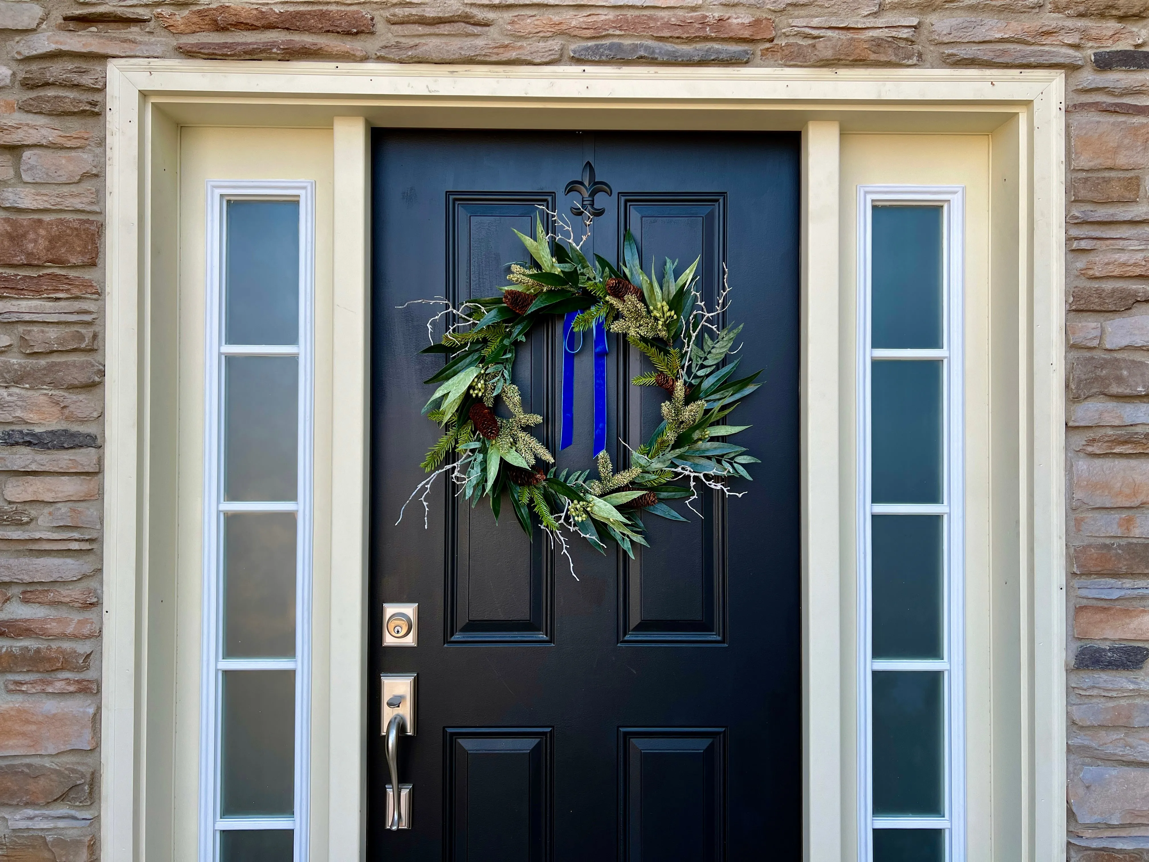 Evergreen Elegance Wreath with Custom Velvet Ribbon