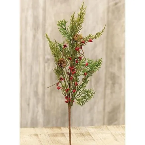 Evergreen Pine with Red Pips Pick - 14"
