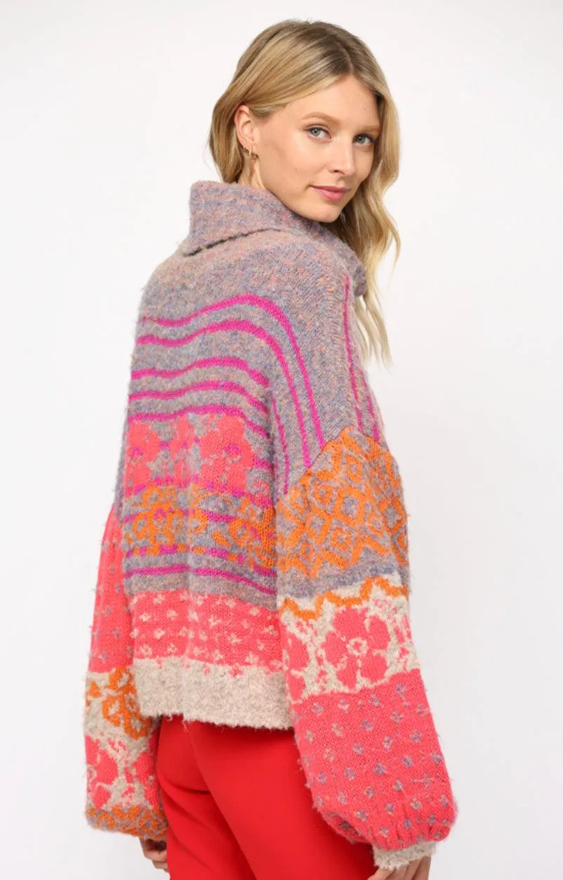 Floral Turtle Neck Fuzzy Sweater FW6610 & FW4124
