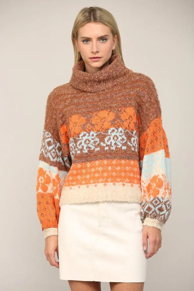 Floral Turtle Neck Fuzzy Sweater FW6610 & FW4124