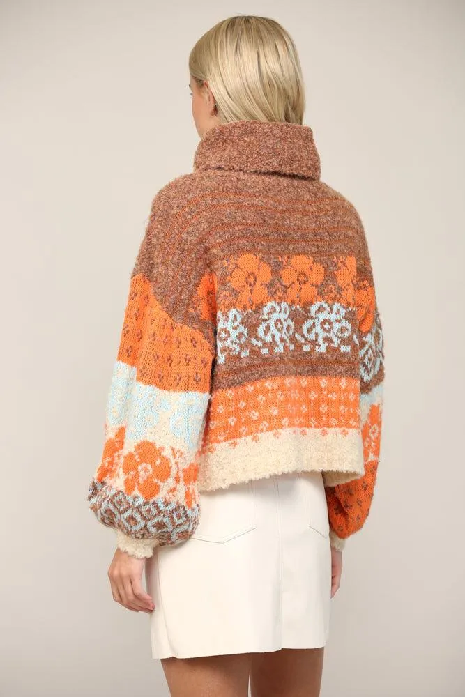 Floral Turtle Neck Fuzzy Sweater FW6610 & FW4124