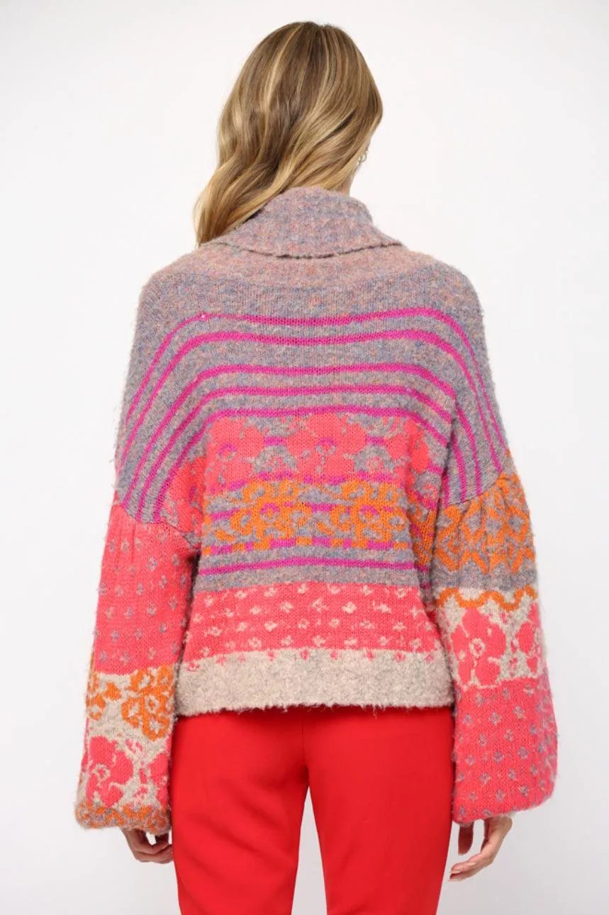Floral Turtle Neck Fuzzy Sweater FW6610 & FW4124