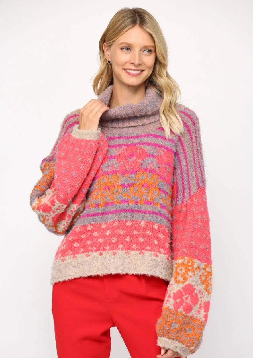 Floral Turtle Neck Fuzzy Sweater FW6610 & FW4124