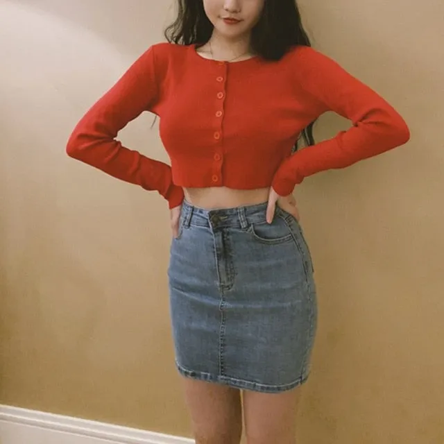(Free Shipping) Knitted Cardigan Button Up Cute Sweaters Cropped Cardigan Women wear