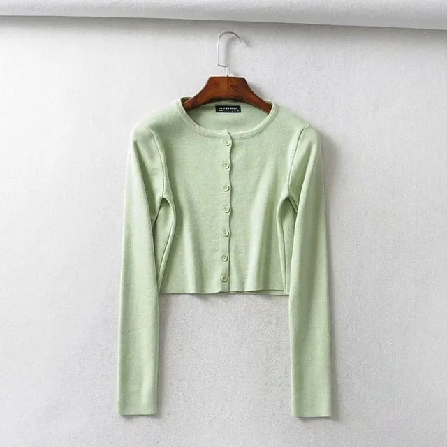(Free Shipping) Knitted Cardigan Button Up Cute Sweaters Cropped Cardigan Women wear