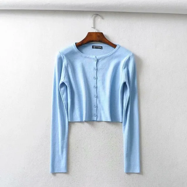 (Free Shipping) Knitted Cardigan Button Up Cute Sweaters Cropped Cardigan Women wear