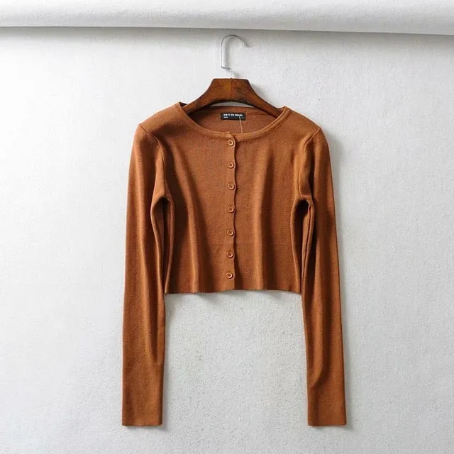 (Free Shipping) Knitted Cardigan Button Up Cute Sweaters Cropped Cardigan Women wear