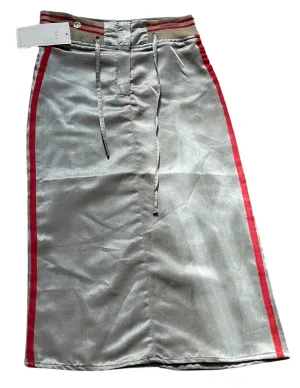 Girls Metallic Gold Thick Elasticated Waist Belted Side Stripe Midi Skirts