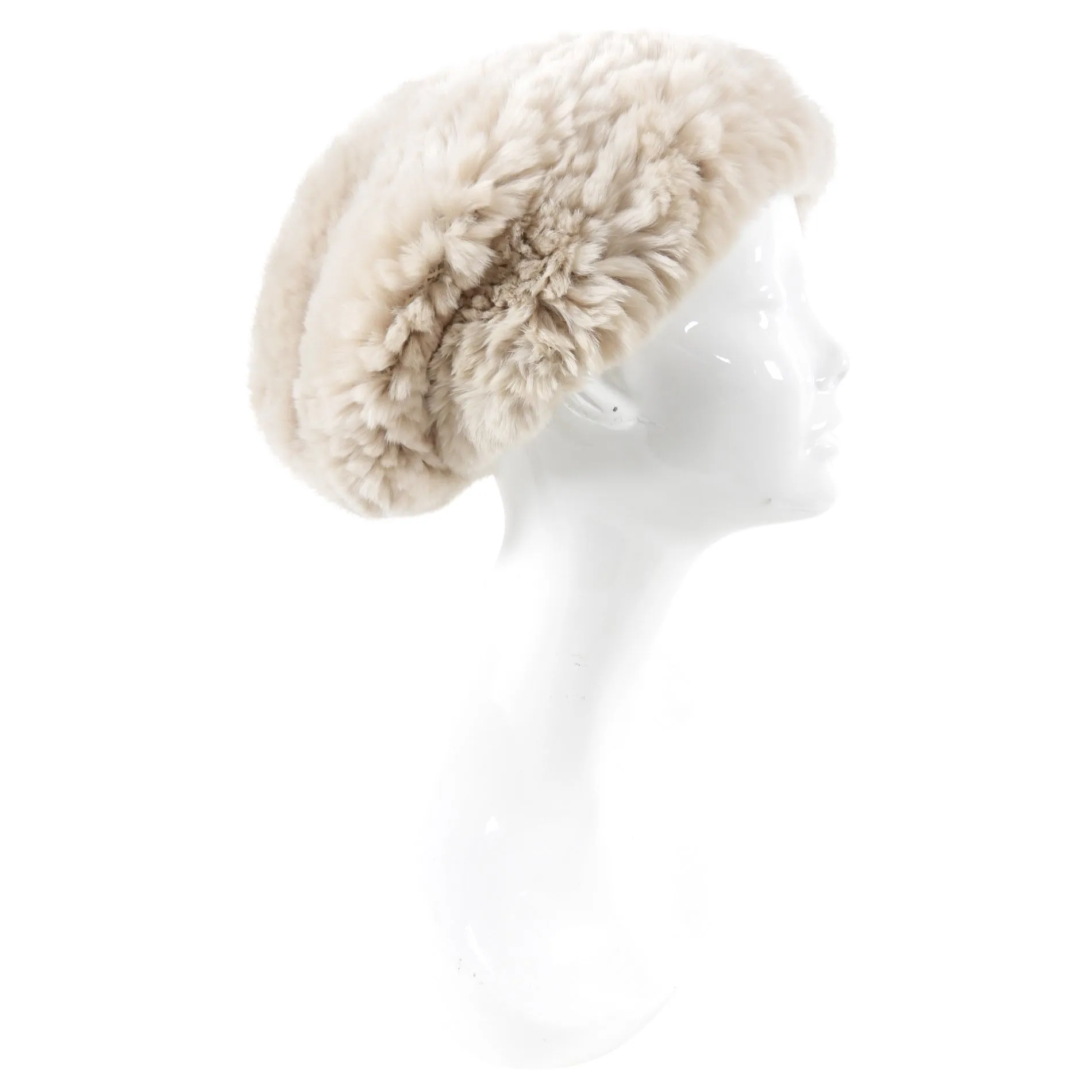 Glamourpuss Light Beige Woven Rabbit Fur Hat