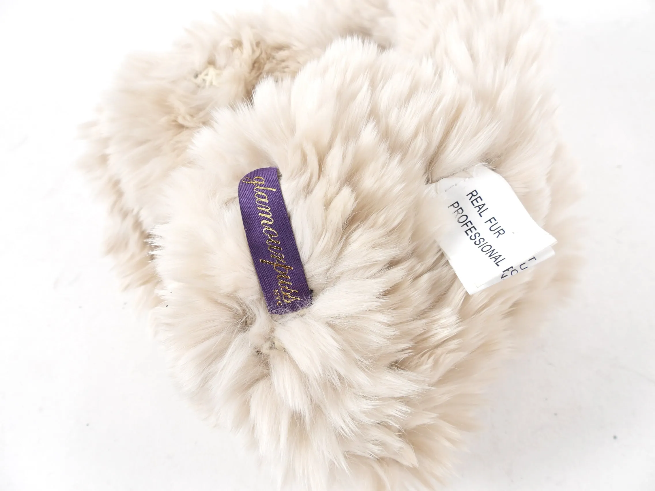 Glamourpuss Light Beige Woven Rabbit Fur Hat