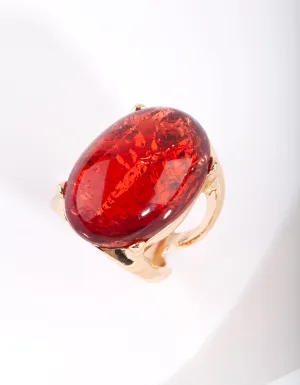 Gold Red Stone Foil Statement Ring