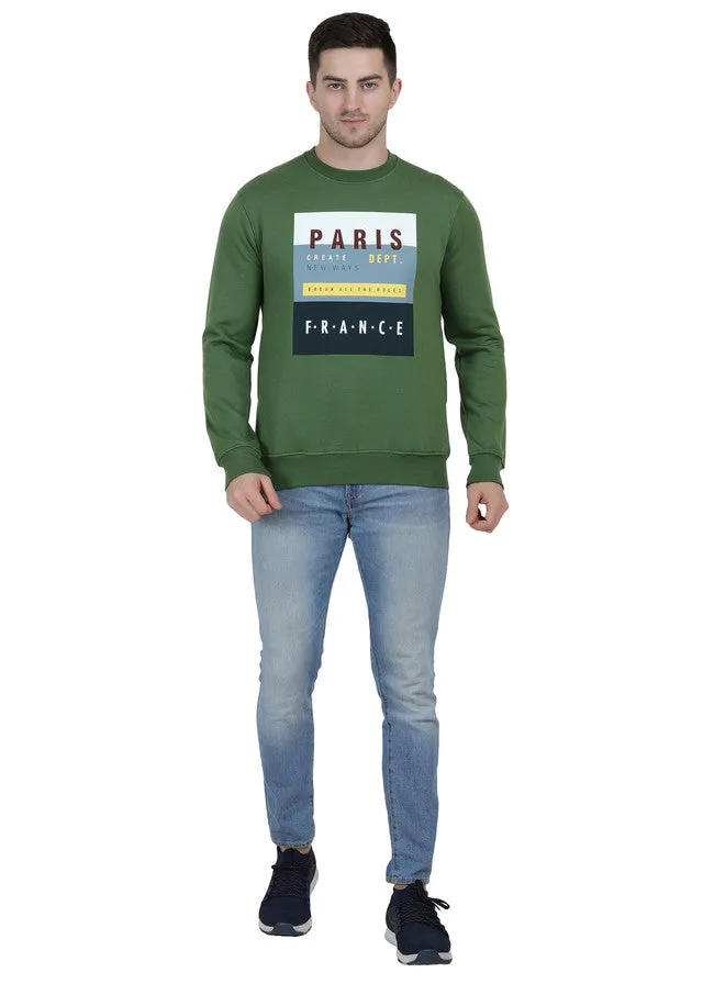 Hiflyers Mens Green Slim Fit Printed Round Neck Sweatshirt