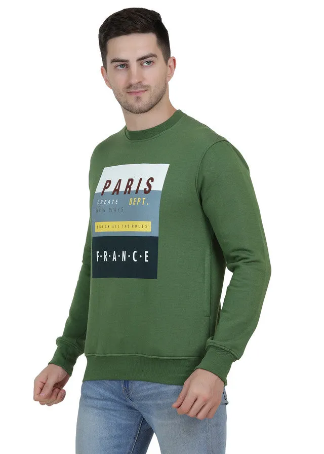 Hiflyers Mens Green Slim Fit Printed Round Neck Sweatshirt