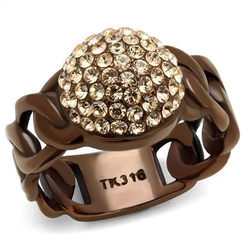 IP Coffee light Stainless Steel Ring with Top Grade Crystal in Light Peach for Women Style TK2965