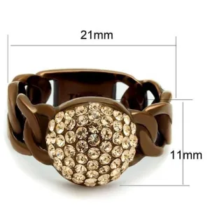 IP Coffee light Stainless Steel Ring with Top Grade Crystal in Light Peach for Women Style TK2965