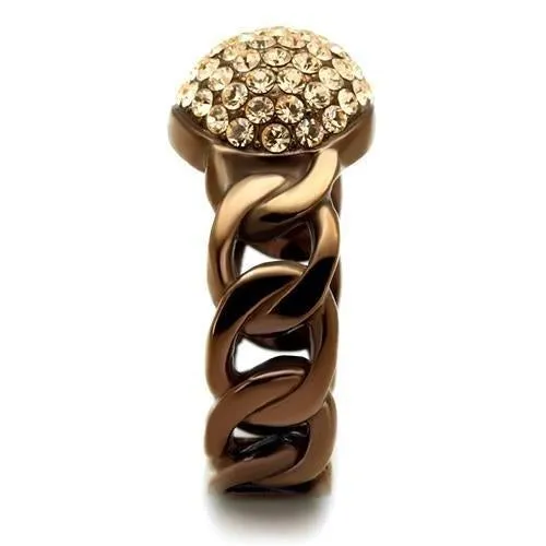 IP Coffee light Stainless Steel Ring with Top Grade Crystal in Light Peach for Women Style TK2965