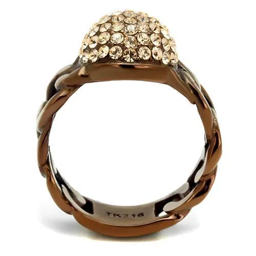 IP Coffee light Stainless Steel Ring with Top Grade Crystal in Light Peach for Women Style TK2965