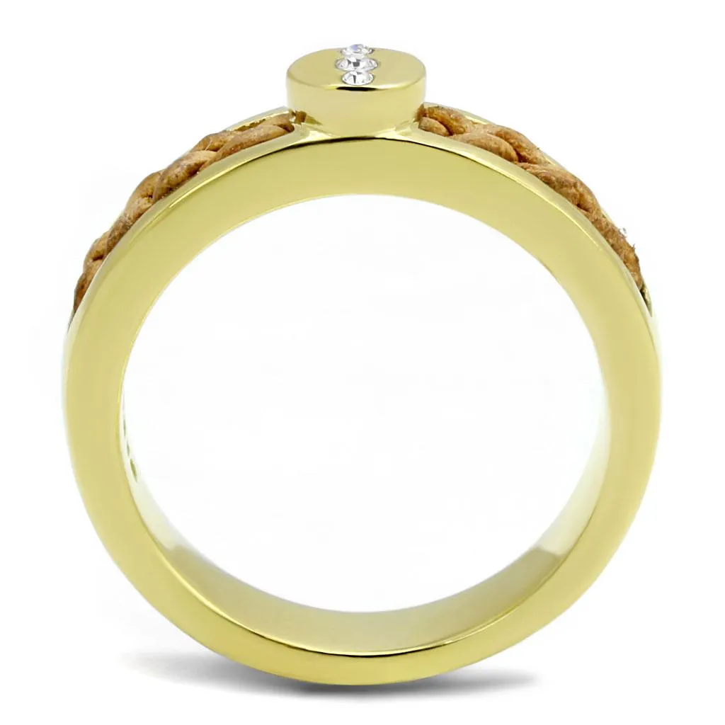 IP Gold(Ion Plating) Stainless Steel Ring with Top Grade Crystal in Clear for Women Style TK3096