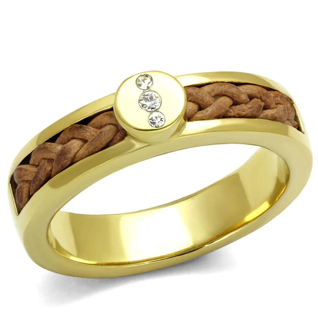 IP Gold(Ion Plating) Stainless Steel Ring with Top Grade Crystal in Clear for Women Style TK3096