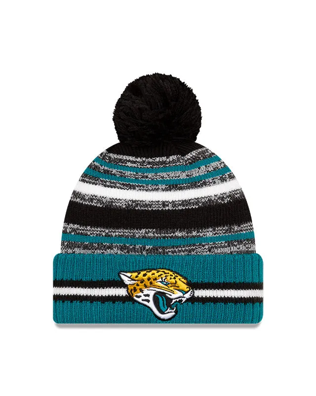 Jacksonville Jaguars New Era 2021 NFL Sideline - Sport Official Pom Cuffed Knit Hat - Teal/Black