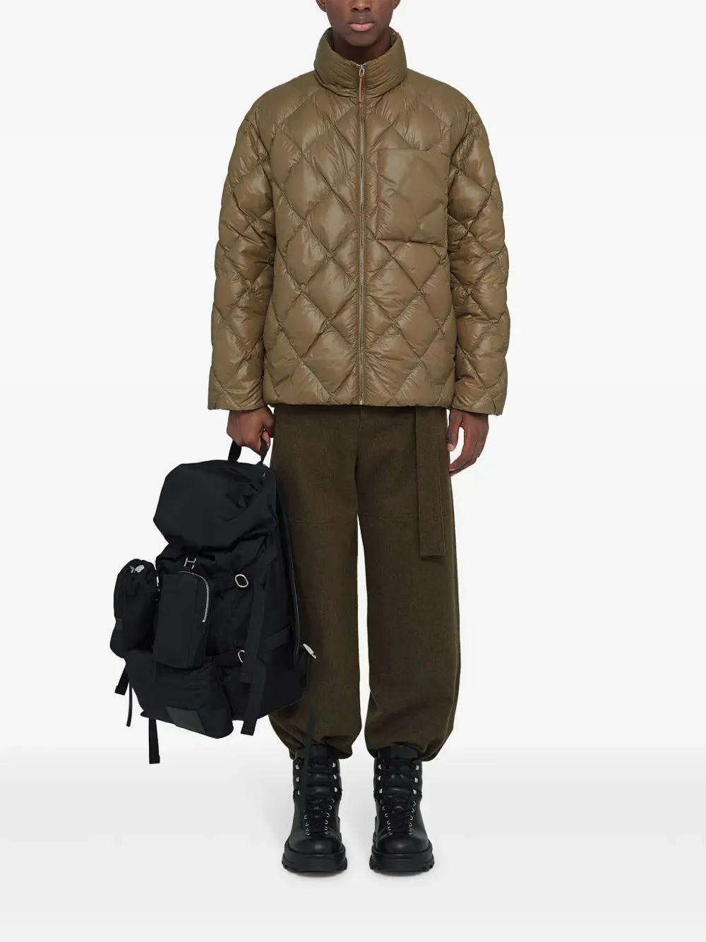 JIL SANDER Mens Down Puffer Quilted Jacket 141 Lightweight Nylon Large Brown
