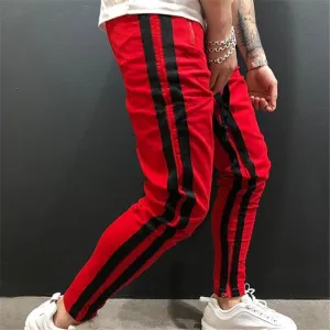 Men's Striped Sweatpants With Drawstring