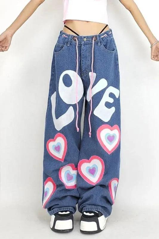 PA013 Heart Graphic Long Jeans