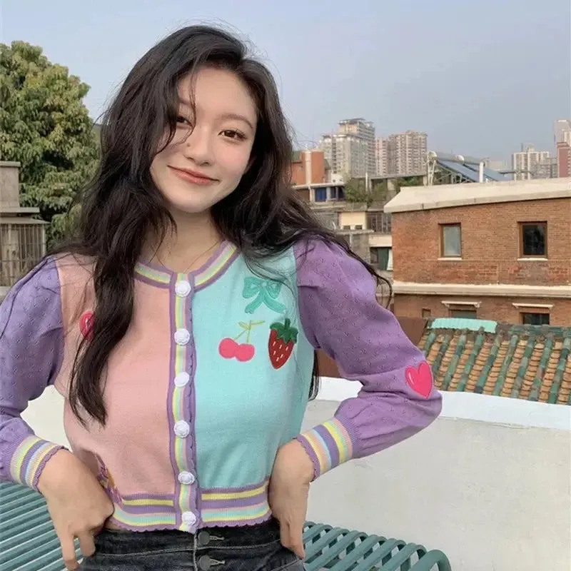 Pastel Embroidered Strawberry Heart Jacket